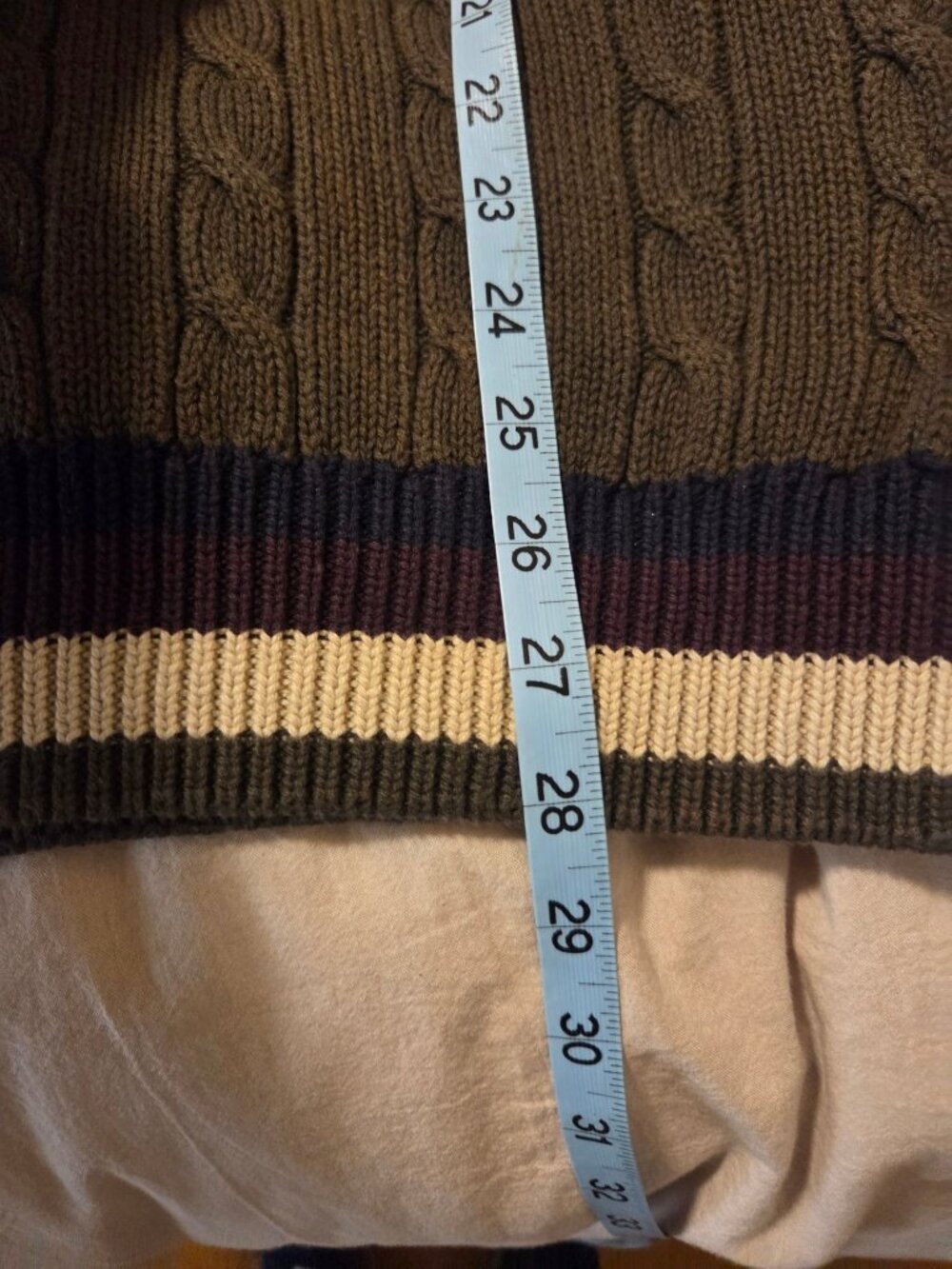 VTG Mens Sweater V-Neck Preppy Tennis Cricket Green Navy White Cable Knit - Picture 4 of 6